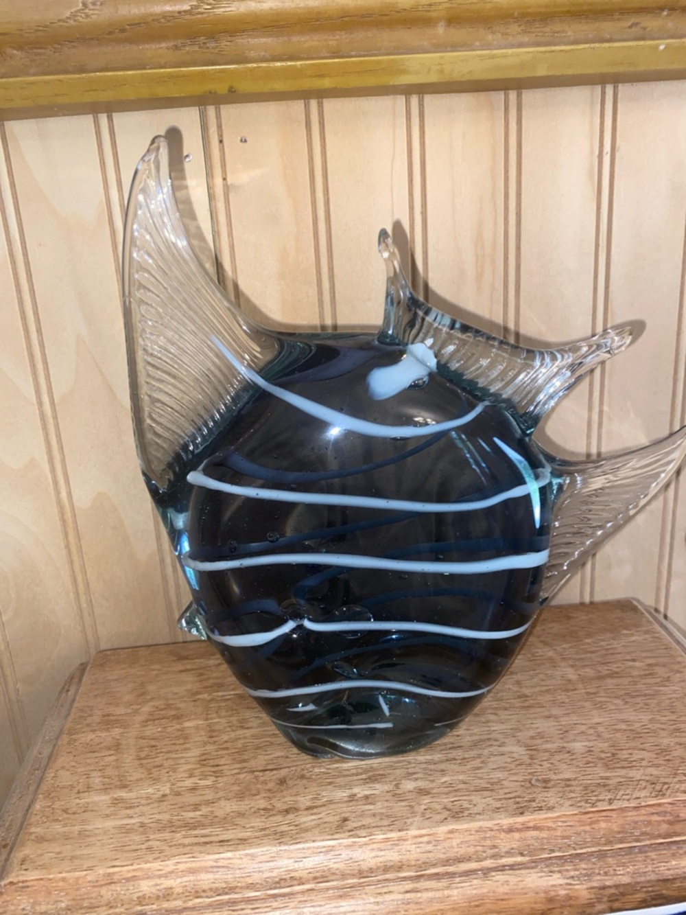 Handblown purple tinted angel Glass Fish Sculpture with Clear Fins